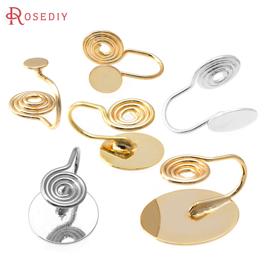 Jewelry Making Set - 4MM〜14MM 18Kゴールドカラー真鍮製トレイ付きベゼルセッティングイヤリングクリップ 高品質DIY女性用イヤリングジュエリーメイキング
