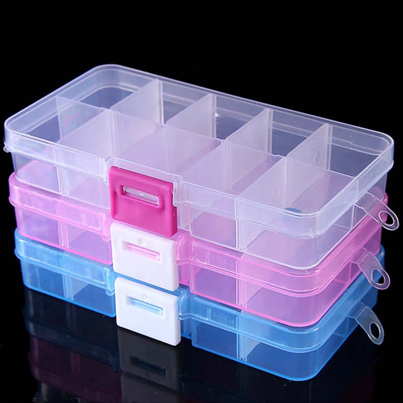 Jewelry Making Organizer Box - 10 グリッドネイルアートオーガナイザーボックス収納ツール選択調整可能なマニキュアジュエリー飾るネイルアートのヒント収納容器