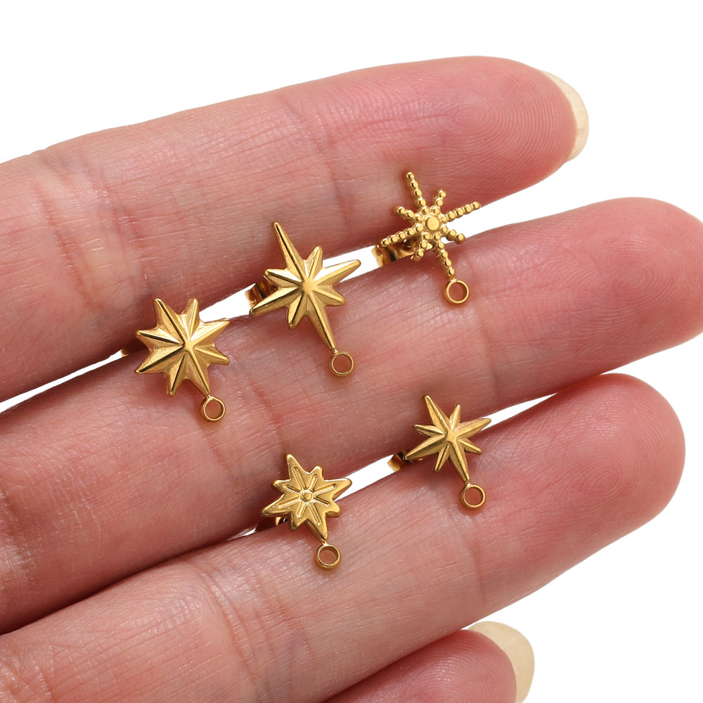 Jewelry Making Techniques - 6個入りステンレス製スターピアススタッド、イヤリング製作ツール、18K PVD金メッキイヤリングピアス用ポスト、ジュエリーパーツ