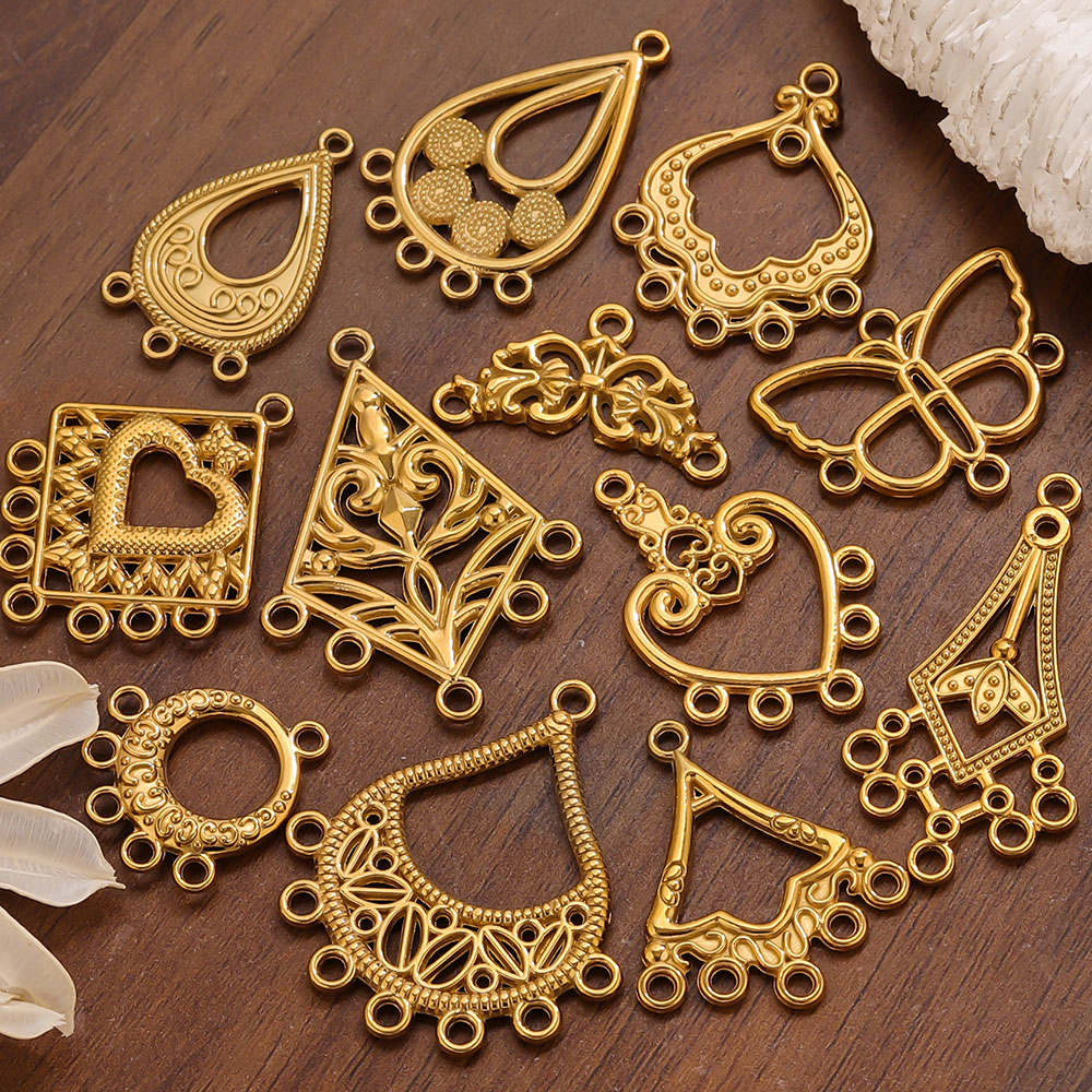 Jewelry Making Supplies Wholesale - 5 個ステンレス鋼イヤリングコネクターチャームボヘミアンゴールド中空ペンダント女性のための DIY ジュエリーイヤリングネックレス作成卸売