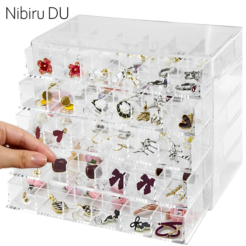 Jewelry Making Organizer Box - 透明なジュエリー収納ボックス,引き出し付き多層プラスチックディスプレイホルダー,72グリッド,79/120グリッド