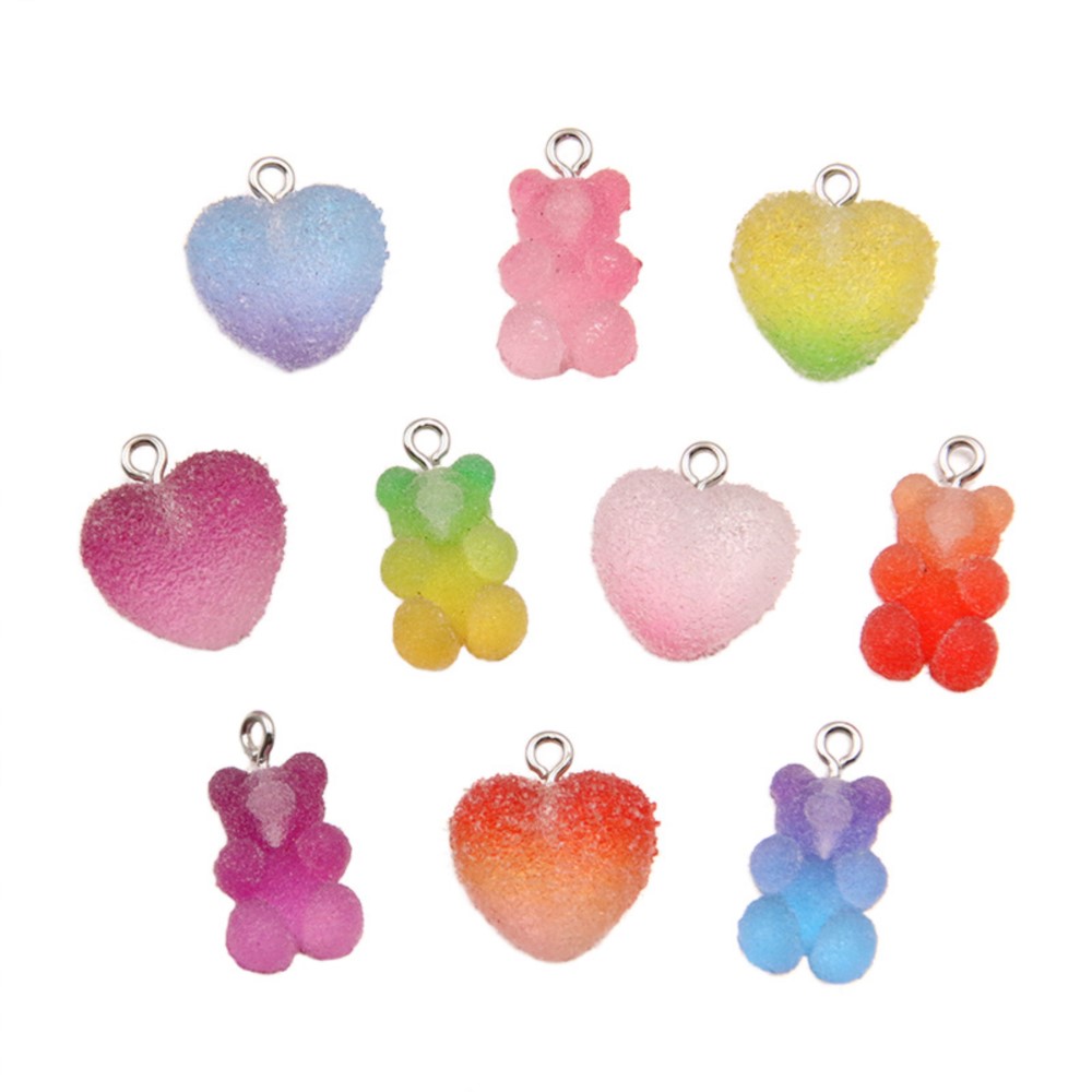Jewelry Making In Clay - 20 個グラデーションカラーキャンディ樹脂クマスターハートチャームペンダント DIY キーホルダーネックレスイヤリングジュエリーメイキングアクセサリー