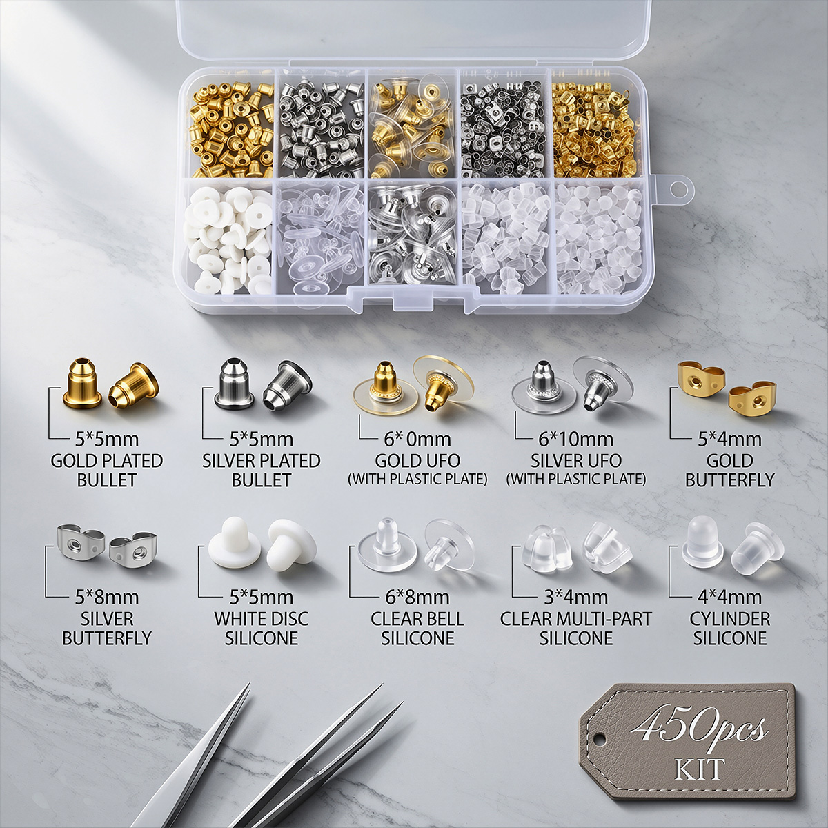 450個のシリコン＆メタル製イヤリングバックストッパー、DI - Jewelry Making Organizer Box のレビューと価格