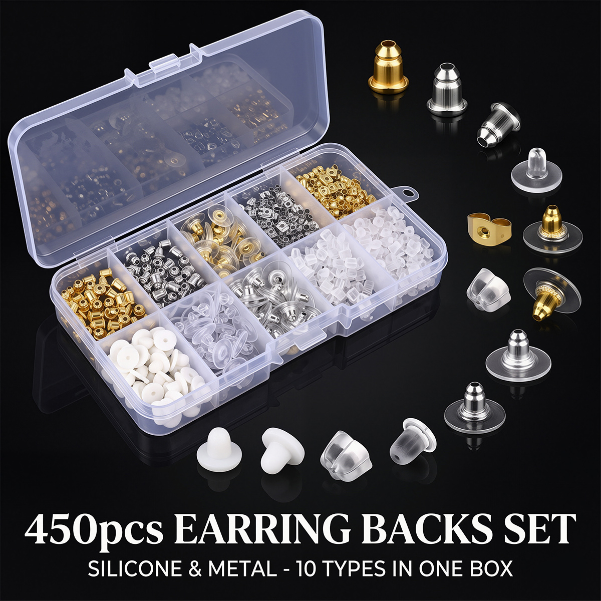 450個のシリコン＆メタル製イヤリングバックストッパー、DI - Jewelry Making Organizer Box のレビューと価格