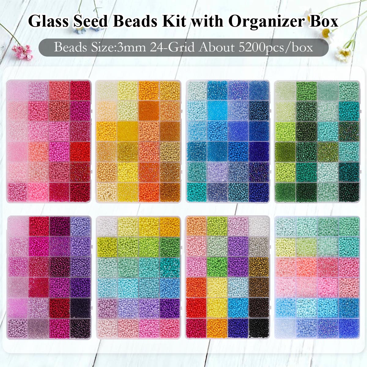 5200個 3mm ガラスシードビーズキット 24グリッド収 - Jewelry Making Organizer Box のレビューと価格