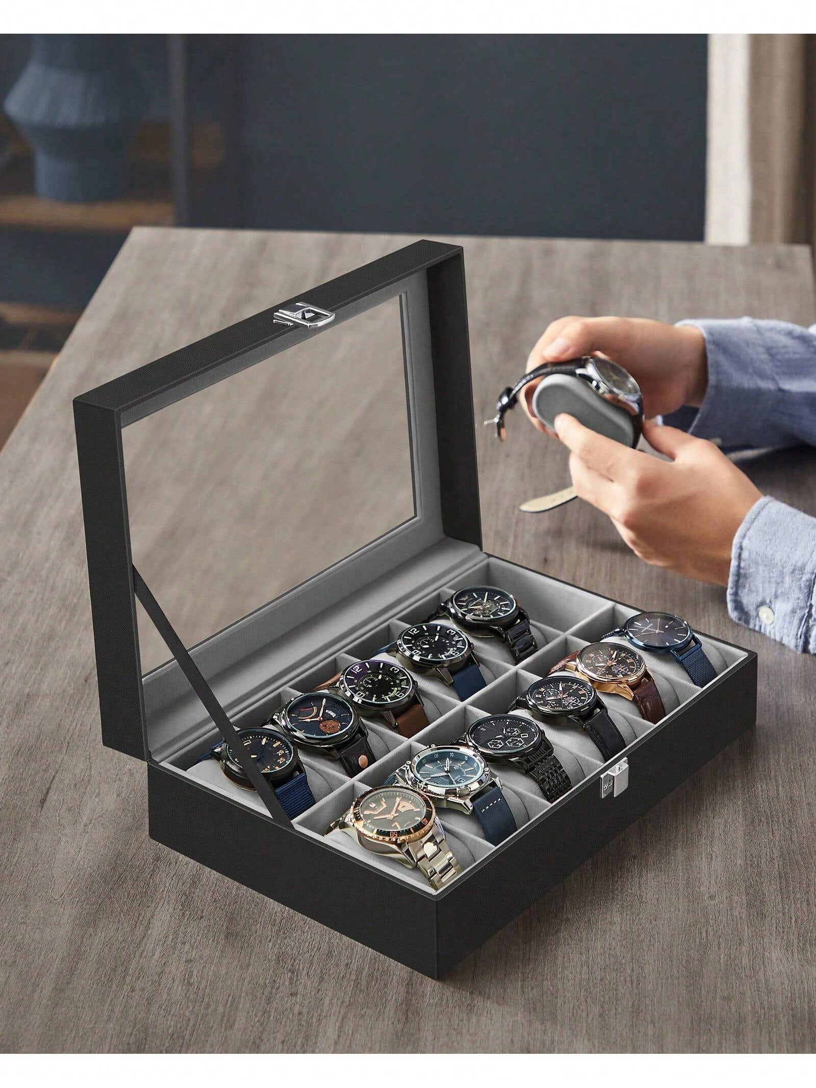 12スロットのロック可能な時計ボックス、ガラス蓋と引き出し付 - Jewelry Making Organizer Box のレビューと価格