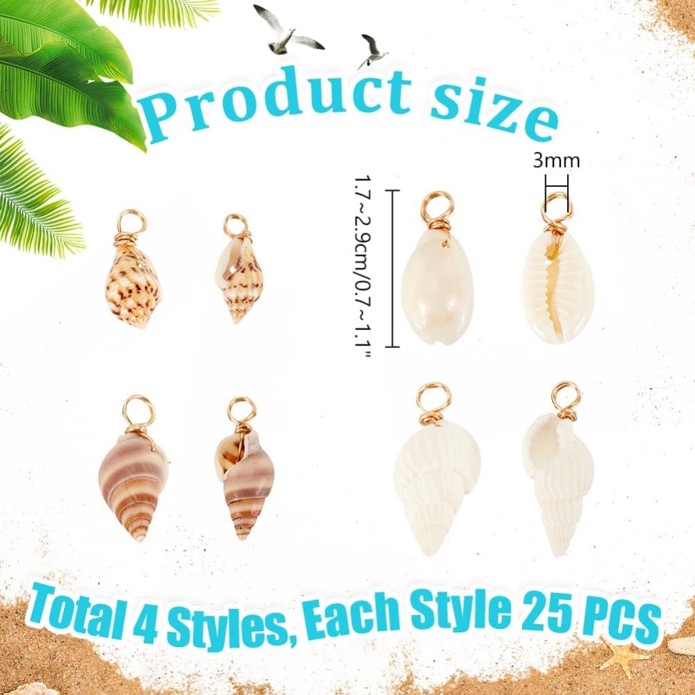 100 個 4 スタイルナチュラルシェルチャームペンダント貝 - Jewelry Making Set のレビューと価格